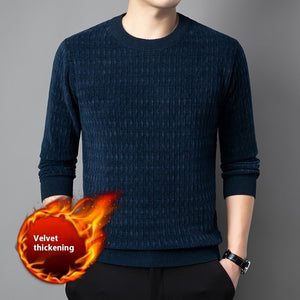 Men's Round Neck European Cotton Velvet Sweater Casual