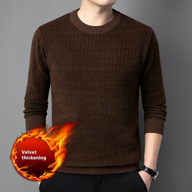 Men's Round Neck European Cotton Velvet Sweater Casual