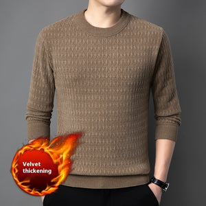 Men's Round Neck European Cotton Velvet Sweater Casual