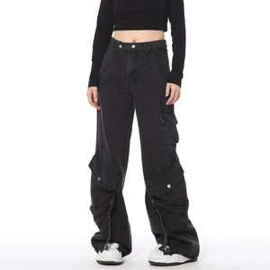 American High Street Pu Handsome Wide-leg Pants