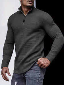 Outdoor Stand Collar Half Zip Training T-shirt Waffle Sports Bottoming Shirt