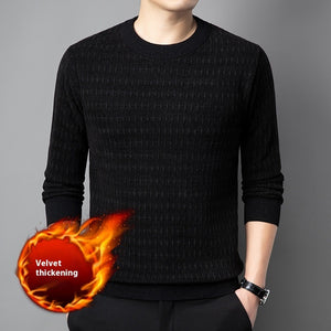 Men's Round Neck European Cotton Velvet Sweater Casual